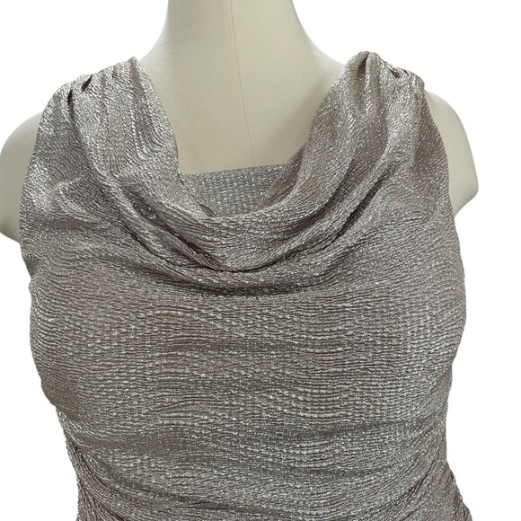 R&M Richards 16W Formal Evening Gown Silver Chiffon Ruched Maxi Prom Gala - Picture 11 of 12